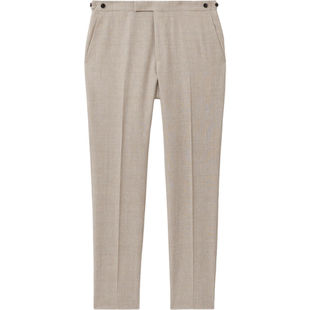 REISS ELLIOT Wool Linen Checked Side Adjuster Modern Fit Trousers